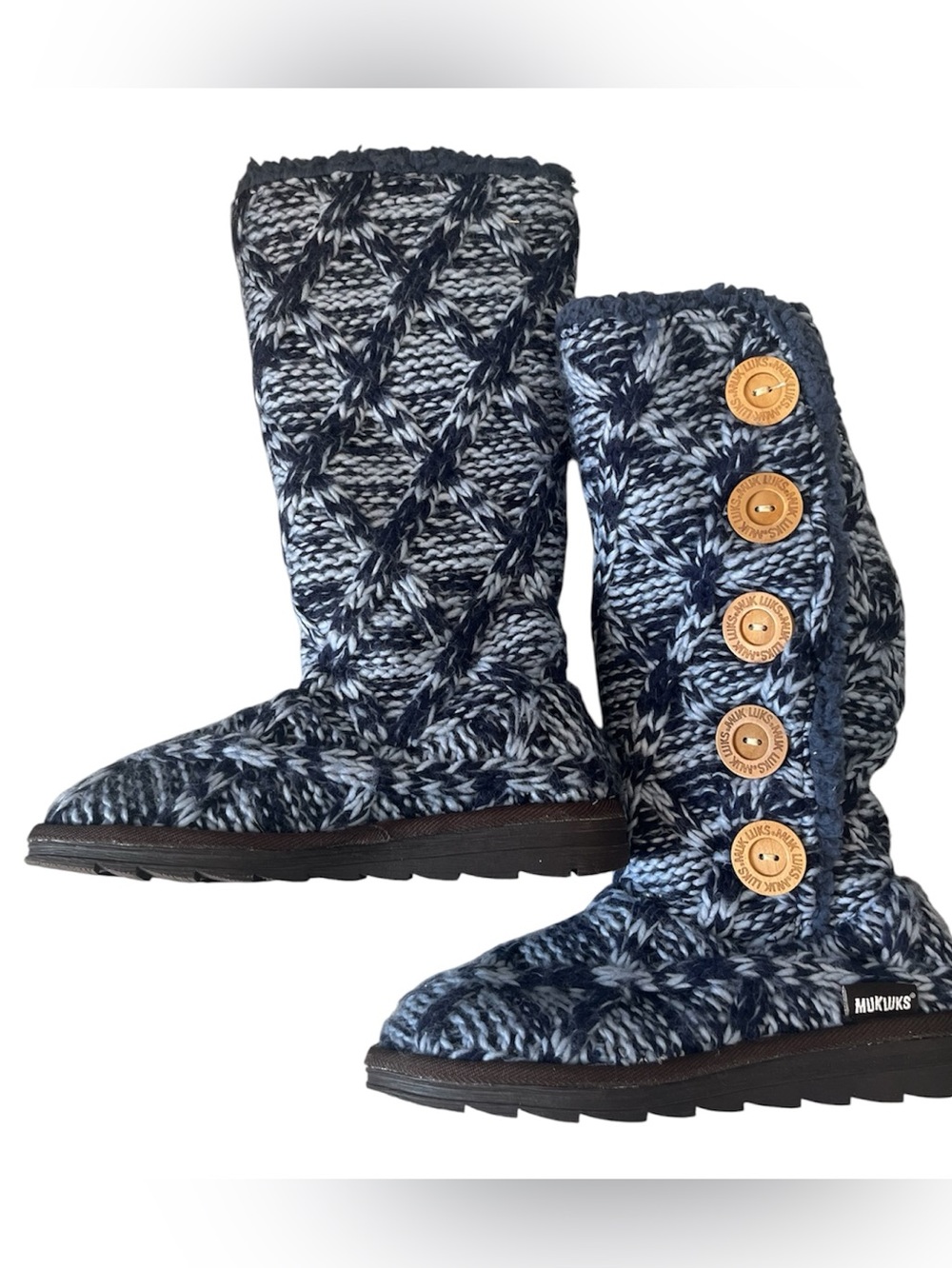 Muk Luks Women's Navy Knit Button-Accent Tall Boots Sz 7 NWT
